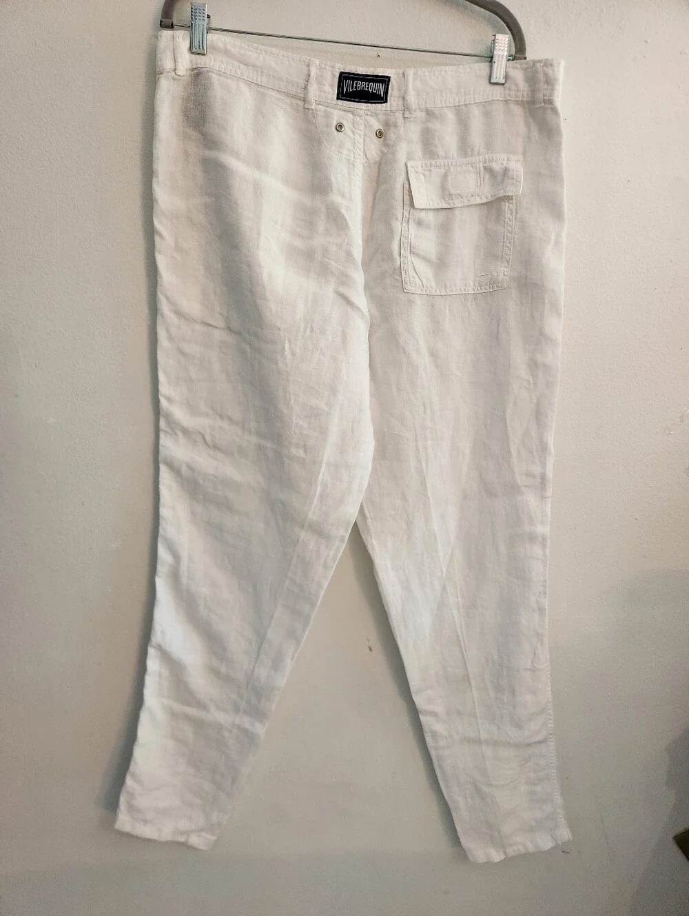 Vilebrequin 100% Linen White Textured Layered Slim Mens Pants Size Xl